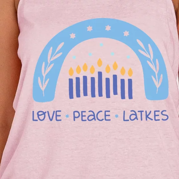 Peace Love Latkes Chanukka  Hanukkah Women's Knotted Racerback Tank