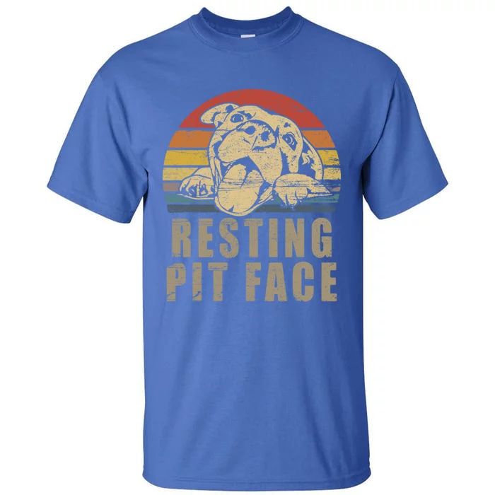 Pitbull Love Meaningful Gift I Love My Pit Retro Vintage Resting Pit Face Meanin Tall T-Shirt