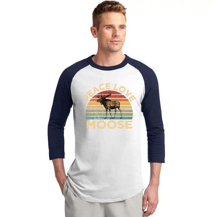 Peace Love Moose Elk Animal Lovers Biologist Vintage Retro Gift Baseball Sleeve Shirt