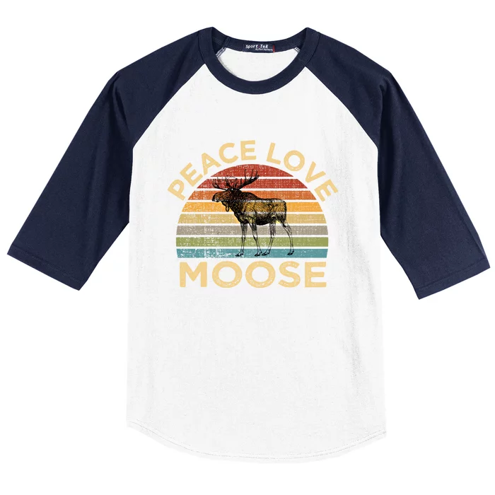 Peace Love Moose Elk Animal Lovers Biologist Vintage Retro Gift Baseball Sleeve Shirt