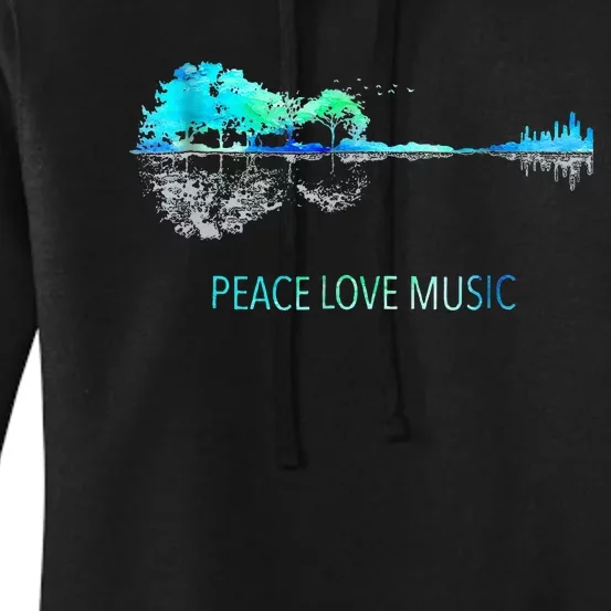 Peace Love Music Guitar Lake Shadow Hippie Women's Pullover Hoodie