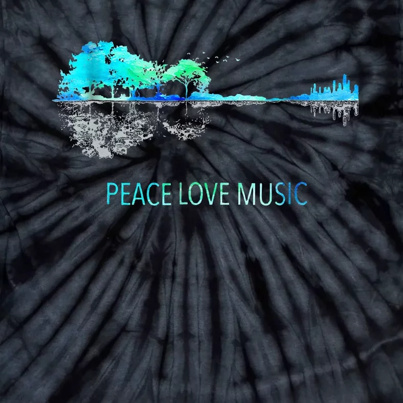 Peace Love Music Guitar Lake Shadow Hippie Tie-Dye T-Shirt