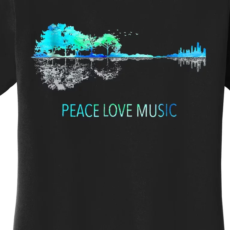 Peace Love Music Guitar Lake Shadow Hippie Women's T-Shirt