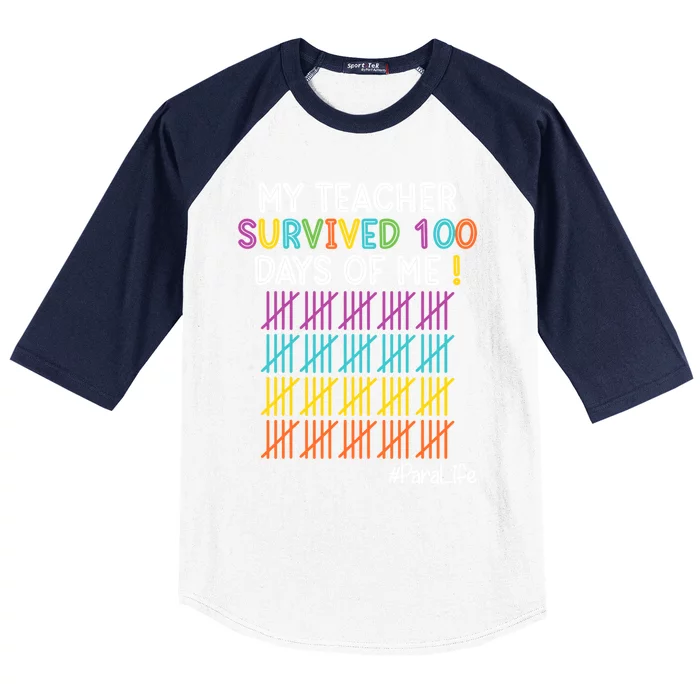 Para Life My Teacher Survived 100 Days Of Me Gift Baseball Sleeve Shirt