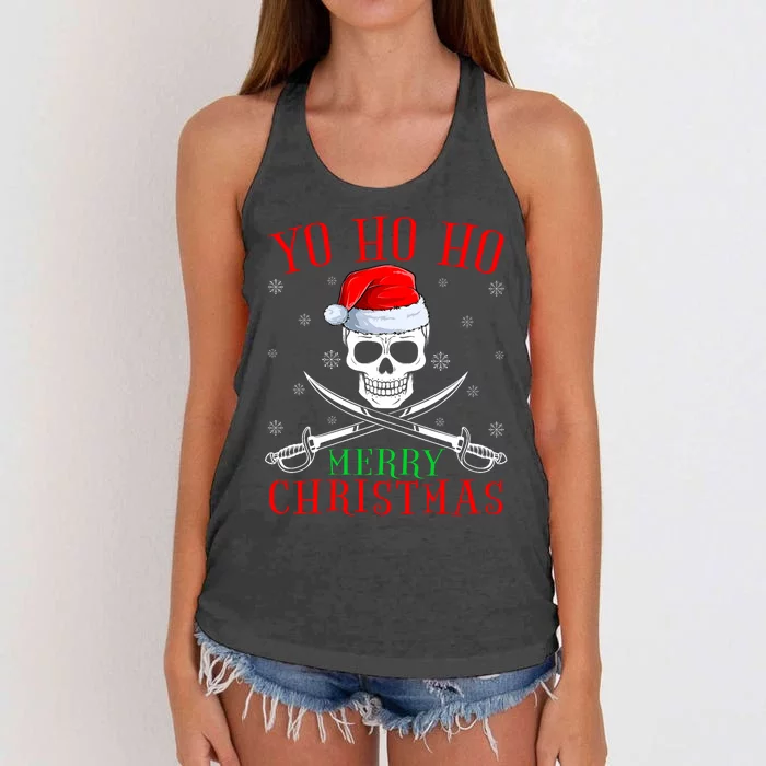 Pirate Lover Matching Santa Yo Ho Ho Pirate Merry Christmas Women's Knotted Racerback Tank