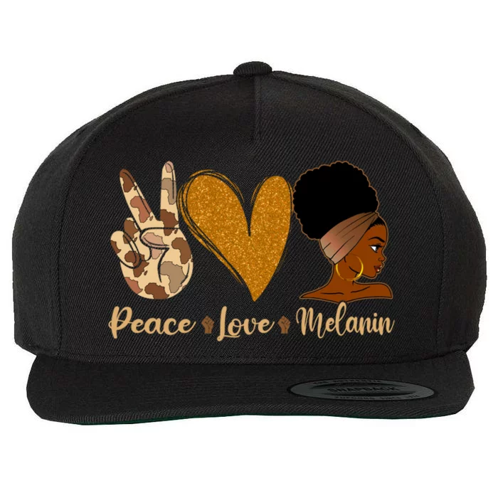 Peace Love Melanin Black Afro Juneteenth African Pride Funny Gift Wool Snapback Cap