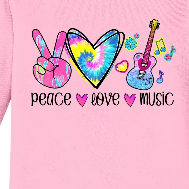 Peace Love Music Tie Dye Baby Long Sleeve Bodysuit