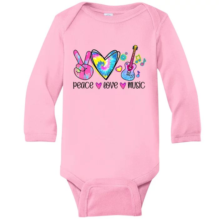 Peace Love Music Tie Dye Baby Long Sleeve Bodysuit