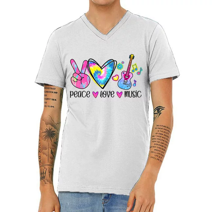 Peace Love Music Tie Dye V-Neck T-Shirt