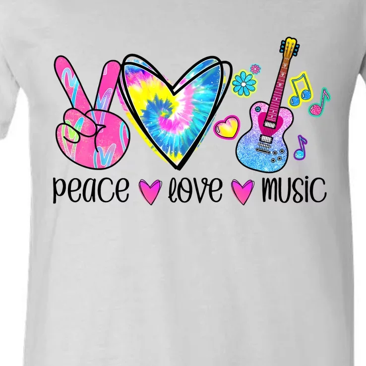 Peace Love Music Tie Dye V-Neck T-Shirt