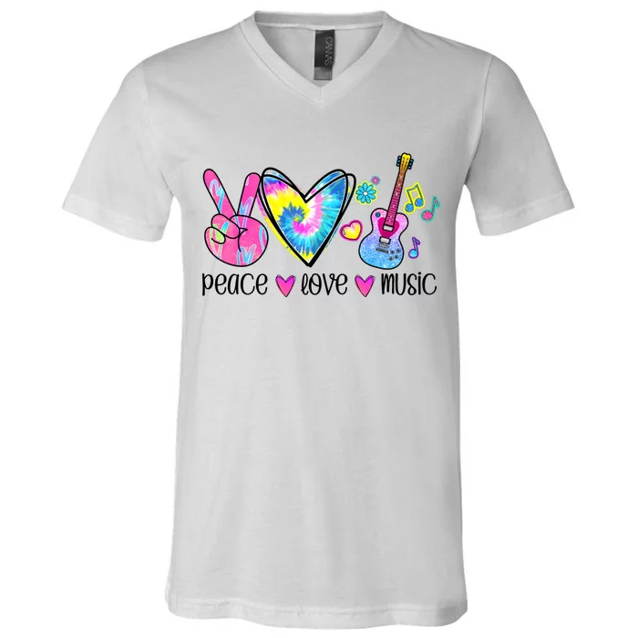 Peace Love Music Tie Dye V-Neck T-Shirt