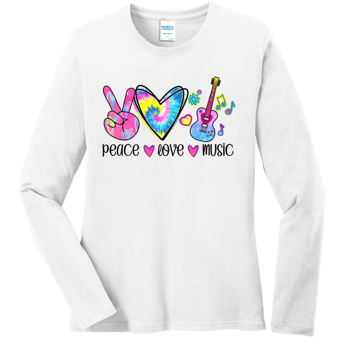 Peace Love Music Tie Dye Ladies Long Sleeve Shirt