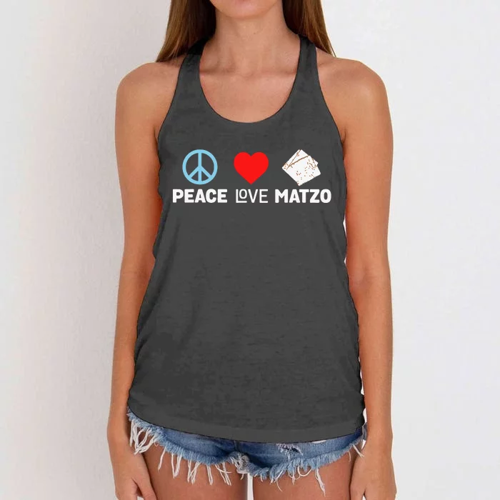 Peace Love Matzo Funny Passover Seder Jewish Food Women's Knotted Racerback Tank