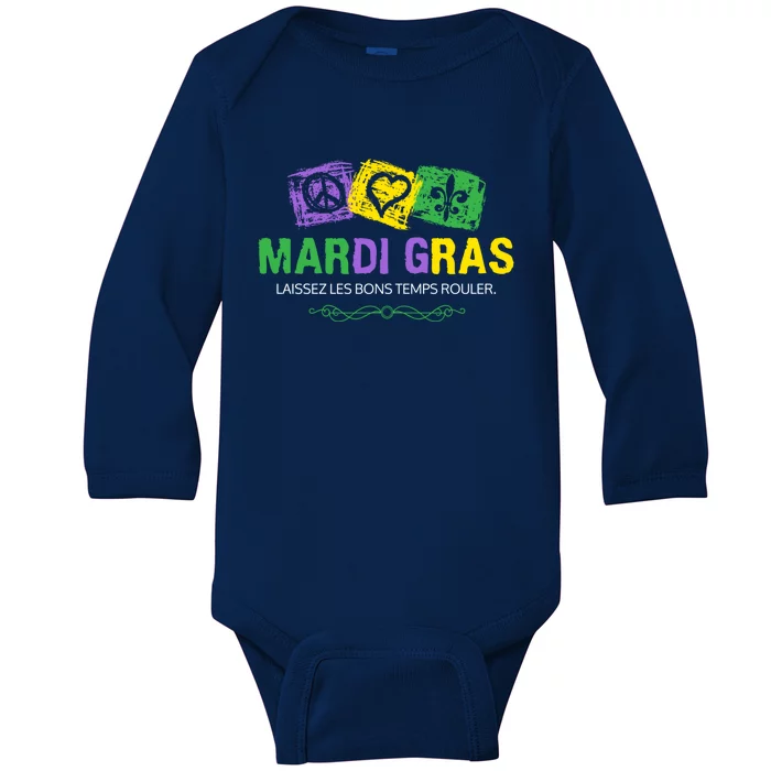 Peace Love Mardi Gras Celebration Gift Baby Long Sleeve Bodysuit