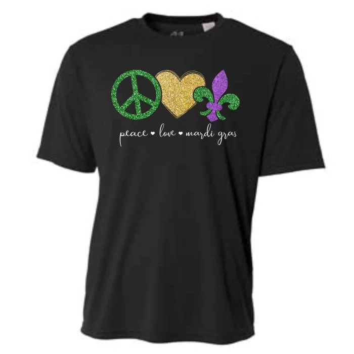 Peace Love Mardi Gras With Fleur De Lis In New Orleans Gift Cooling Performance Crew T-Shirt