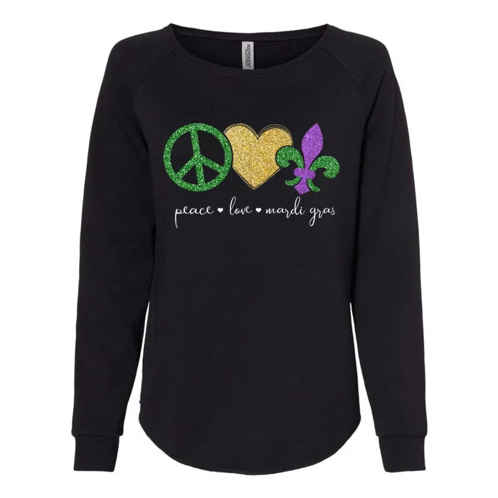 Peace Love Mardi Gras With Fleur De Lis In New Orleans Gift Womens California Wash Sweatshirt