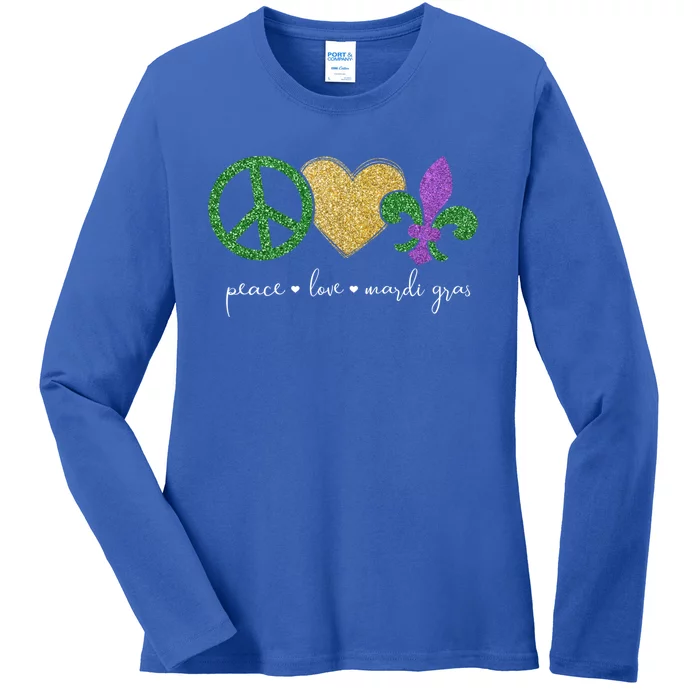 Peace Love Mardi Gras With Fleur De Lis In New Orleans Gift Ladies Long Sleeve Shirt