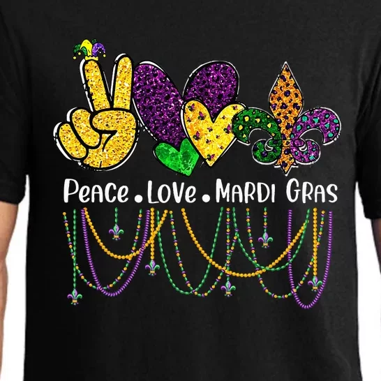 Peace Love Mardi Gras Beads For Women Carnival Parade Pajama Set