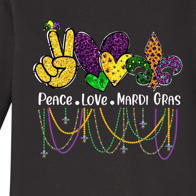 Peace Love Mardi Gras Beads For Women Carnival Parade Baby Long Sleeve Bodysuit