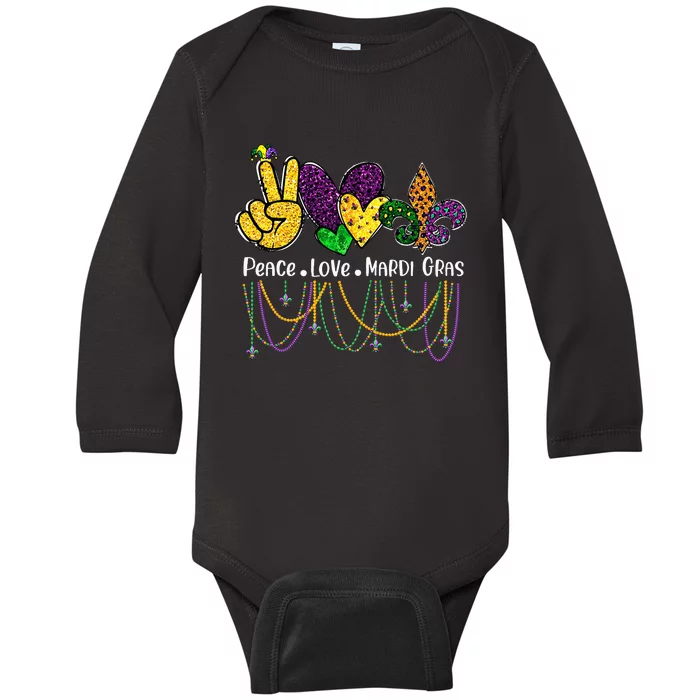 Peace Love Mardi Gras Beads For Women Carnival Parade Baby Long Sleeve Bodysuit