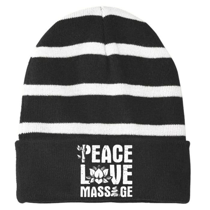 Peace Love Massage LMT Massage Therapist Massotherapist Striped Beanie with Solid Band