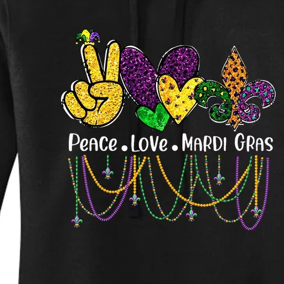 Peace Love Mardi Gras Beads For Women Carnival Parade Women's Pullover Hoodie