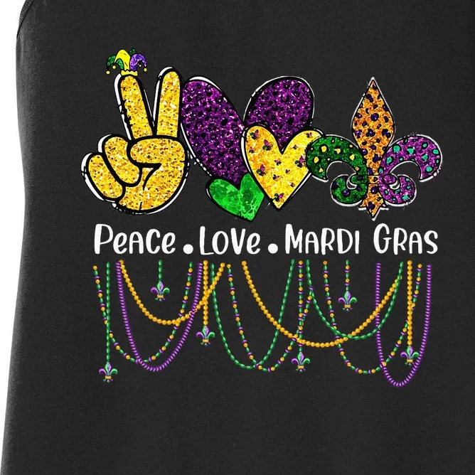 Peace Love Mardi Gras Beads For Women Carnival Parade Women's Racerback Tank