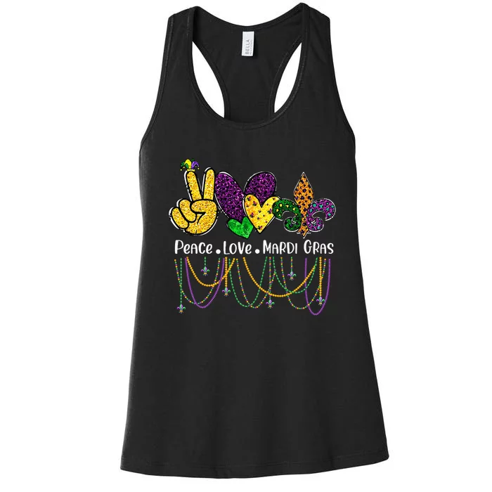 Peace Love Mardi Gras Beads For Women Carnival Parade Women's Racerback Tank