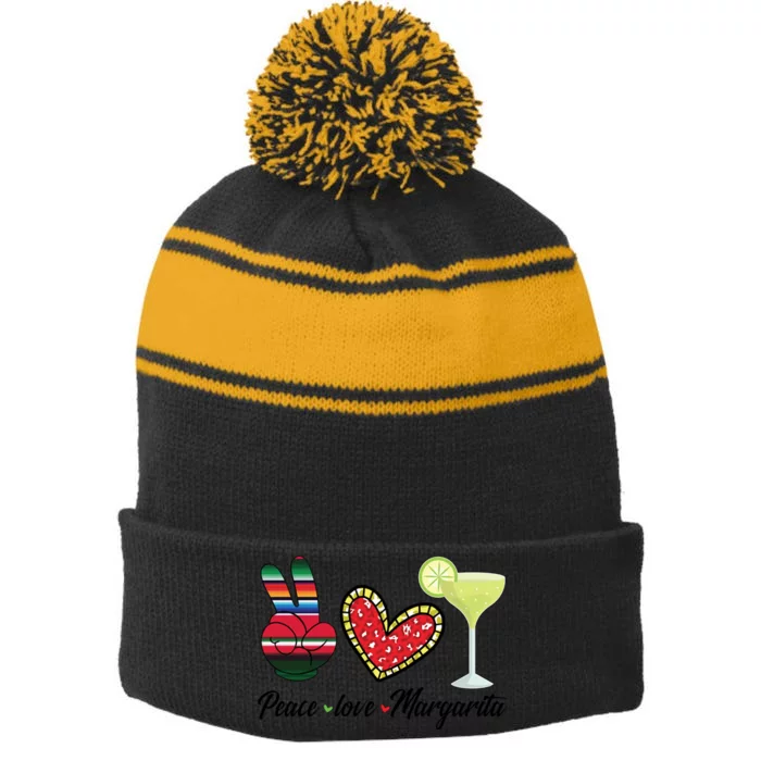 Peace Love Margarita Cinco De Mayo Funny Drinking Party Stripe Pom Pom Beanie