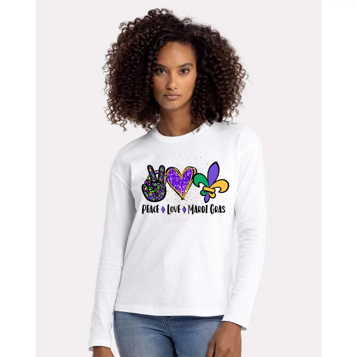 Peace Love Mardi Gras Womens Cotton Relaxed Long Sleeve T-Shirt