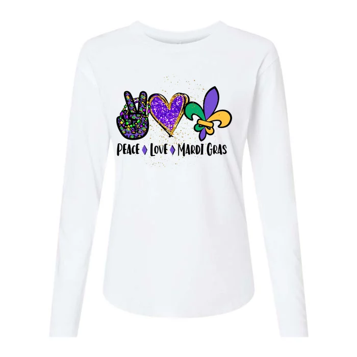 Peace Love Mardi Gras Womens Cotton Relaxed Long Sleeve T-Shirt