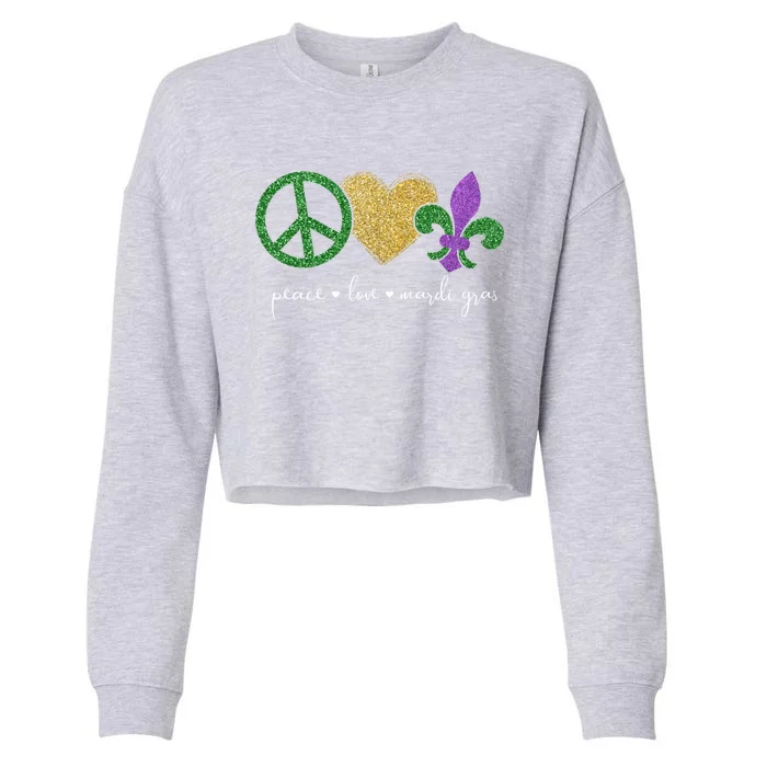 Peace Love Mardi Gras With Fleur De Lis In New Orleans Gift Cropped Pullover Crew