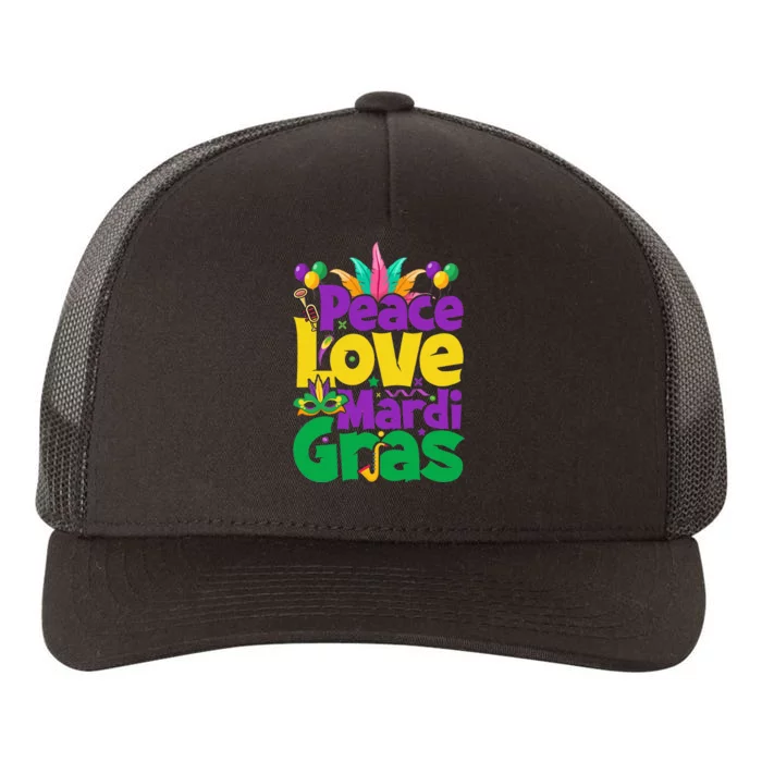 Peace love Mardi Gras funny festival Yupoong Adult 5-Panel Trucker Hat