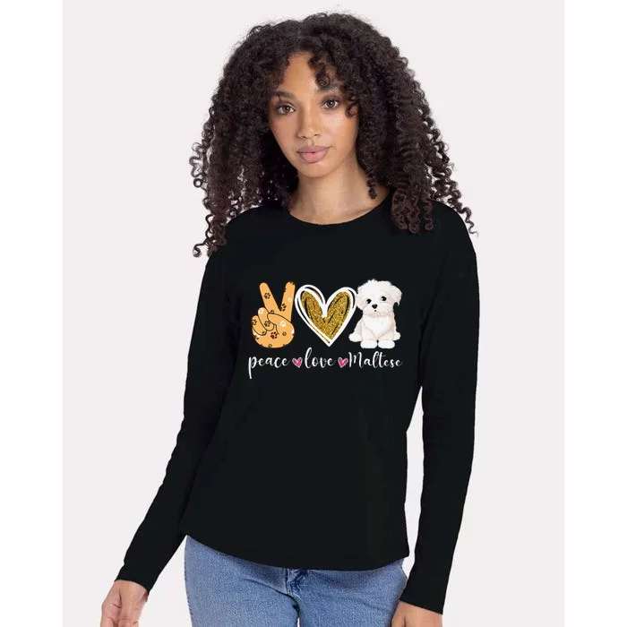 Peace Love Maltese Dog Fun Maltese Lover Dog Dad Dog Mom Womens Cotton Relaxed Long Sleeve T-Shirt