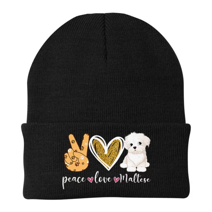 Peace Love Maltese Dog Fun Maltese Lover Dog Dad Dog Mom Knit Cap Winter Beanie