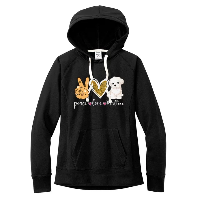 Peace Love Maltese Dog Fun Maltese Lover Dog Dad Dog Mom Women's Fleece Hoodie