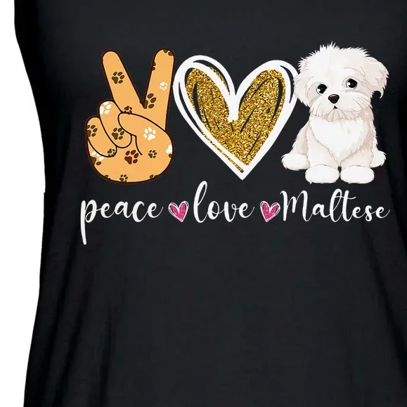 Peace Love Maltese Dog Fun Maltese Lover Dog Dad Dog Mom Ladies Essential Flowy Tank