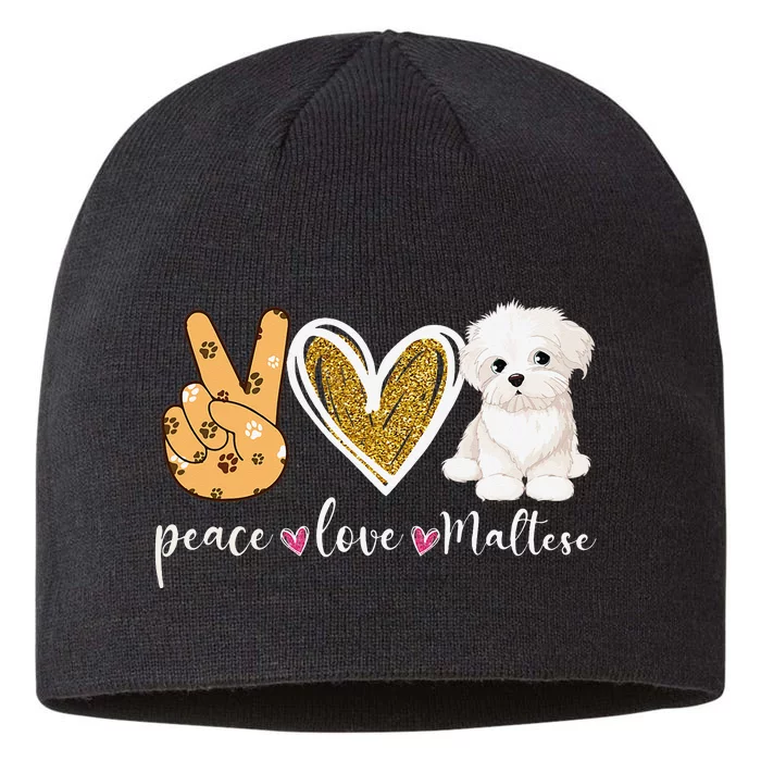 Peace Love Maltese Dog Fun Maltese Lover Dog Dad Dog Mom 8 1/2in Sustainable Knit Beanie