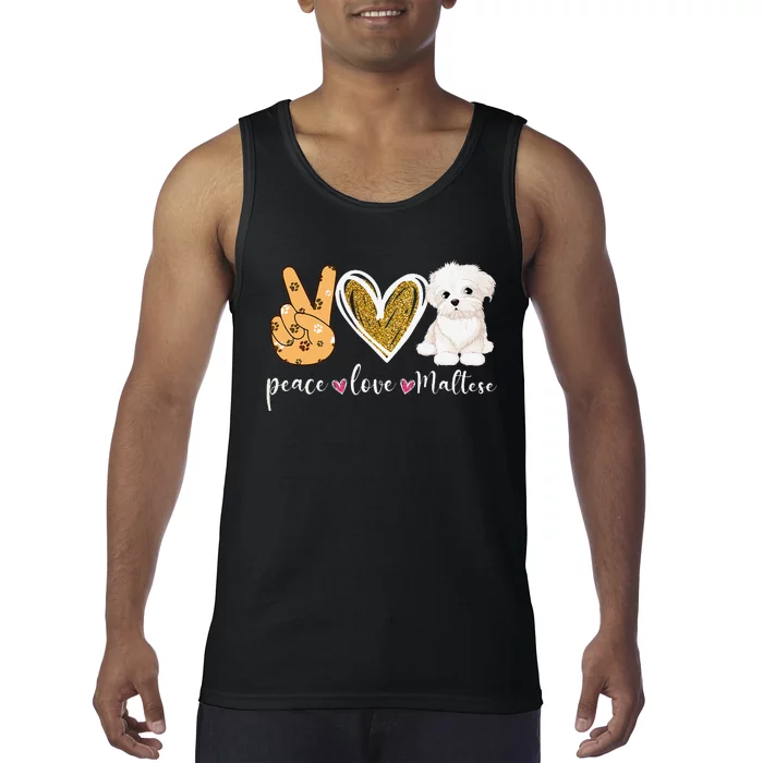 Peace Love Maltese Dog Fun Maltese Lover Dog Dad Dog Mom Tank Top