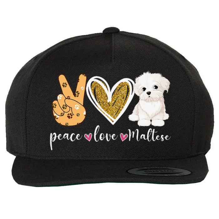 Peace Love Maltese Dog Fun Maltese Lover Dog Dad Dog Mom Wool Snapback Cap