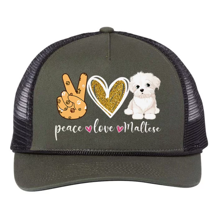 Peace Love Maltese Dog Fun Maltese Lover Dog Dad Dog Mom Retro Rope Trucker Hat Cap