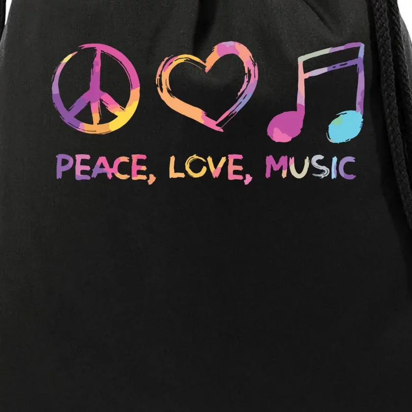 Peace Love Music Hippie Drawstring Bag