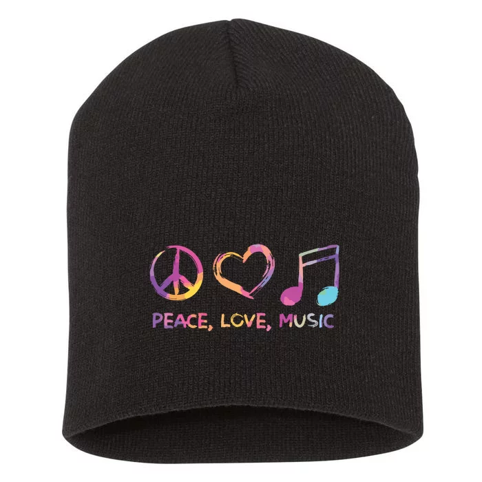 Peace Love Music Hippie Short Acrylic Beanie