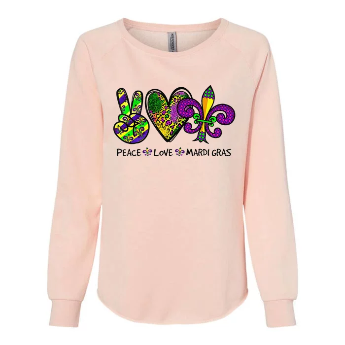 Peace Love Mardi Gras Carnival Funny Holiday Womens California Wash Sweatshirt