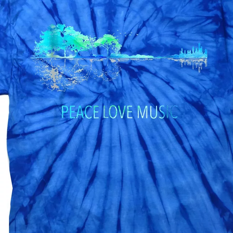 Peace Love Music Guitar Lake Shadow Hippie Tie-Dye T-Shirt