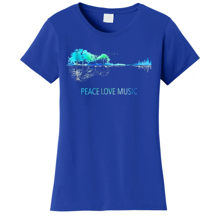 Peace Love Music Guitar Lake Shadow Hippie Women's T-Shirt