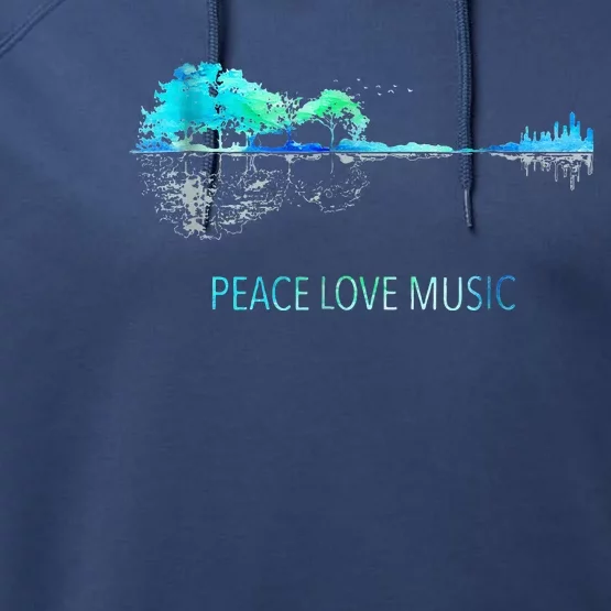 Peace Love Music Guitar Lake Shadow Hippie Performance Fleece Hoodie