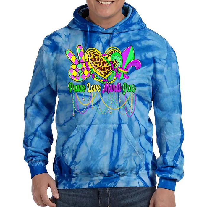 Peace Love Mardi Gras Beads Carnival Costume Parade Tie Dye Hoodie