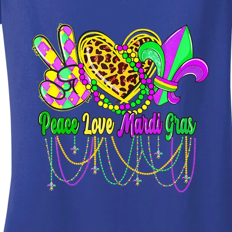 Peace Love Mardi Gras Beads Carnival Costume Parade Women's V-Neck T-Shirt