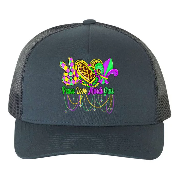 Peace Love Mardi Gras Beads Carnival Costume Parade Yupoong Adult 5-Panel Trucker Hat